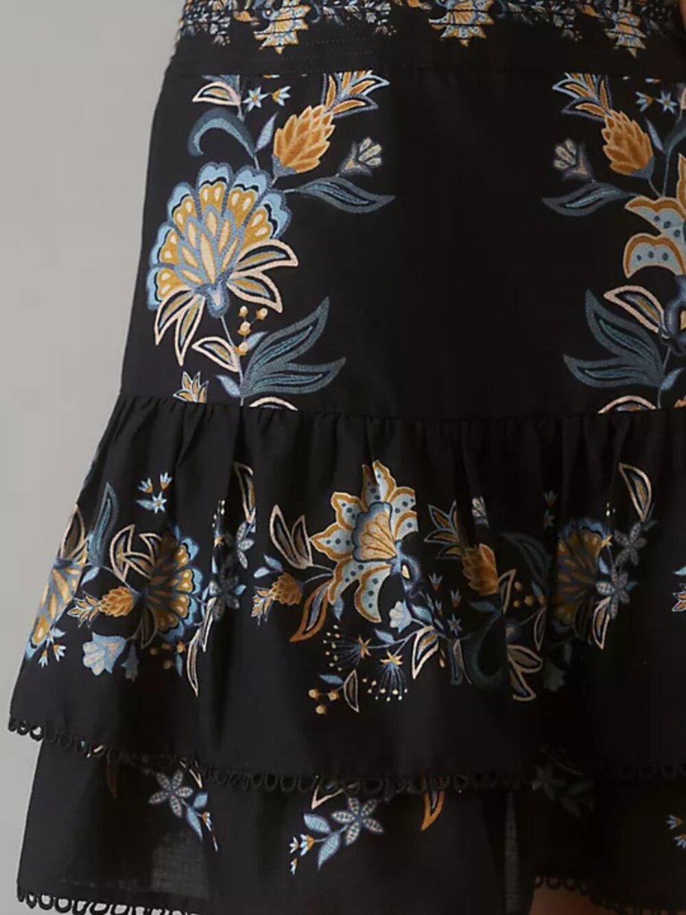 Farm Rio Stitched Garden Mini Skirt Tiered Ruffled Floral Eyelet Black NWT XL - Picture 7 of 8